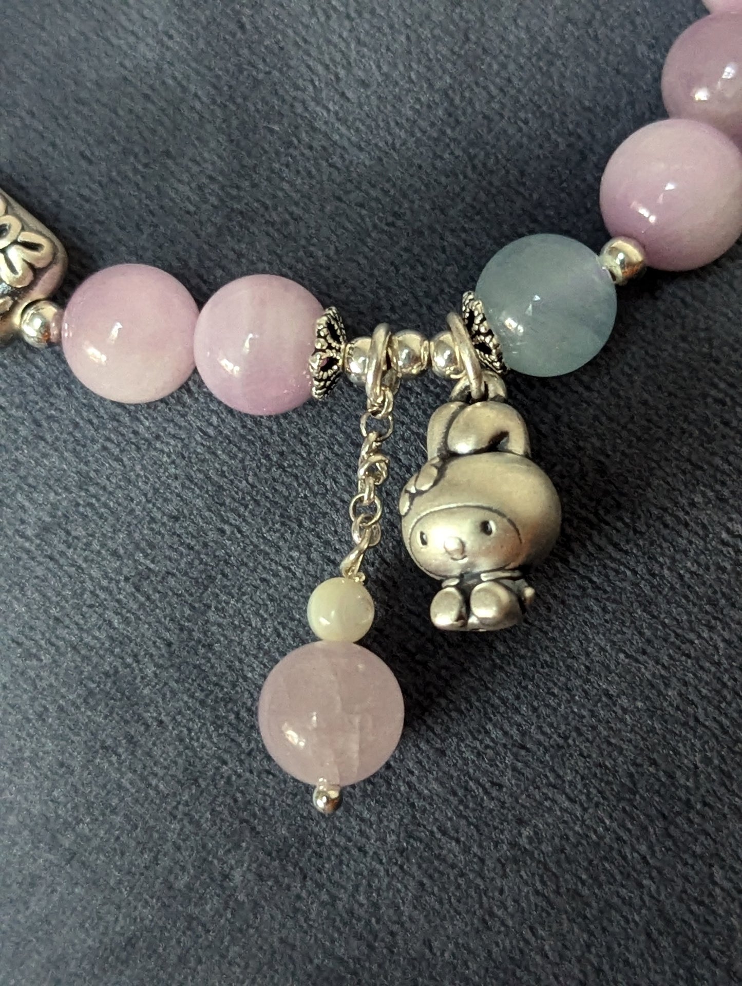 Kunzite with aquamarine accent beads and 925 sterling silver bracelet