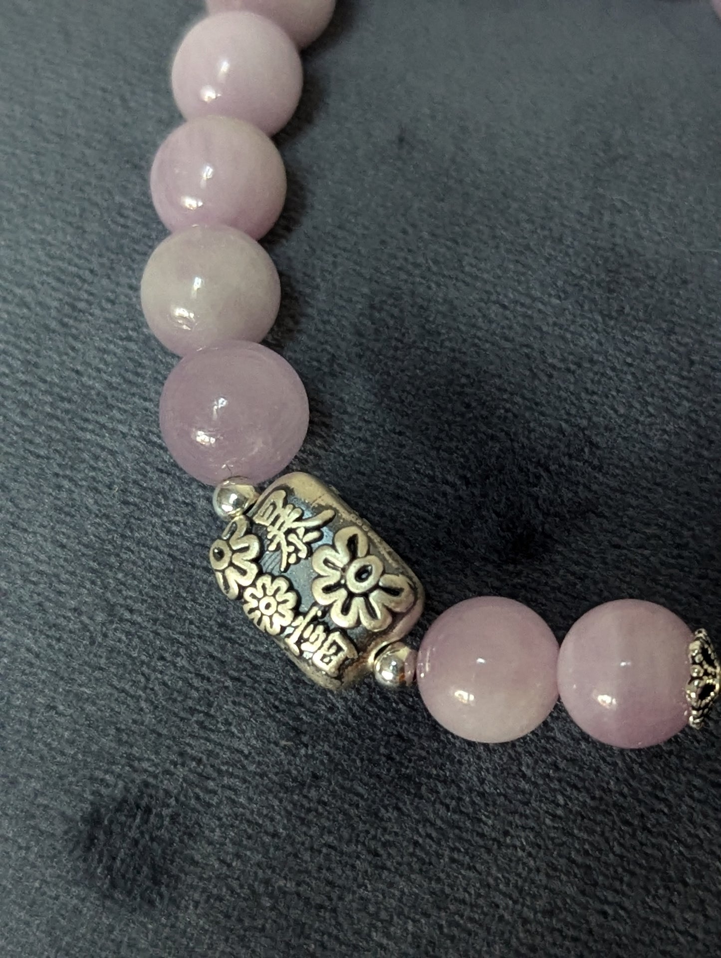 Kunzite with aquamarine accent beads and 925 sterling silver bracelet