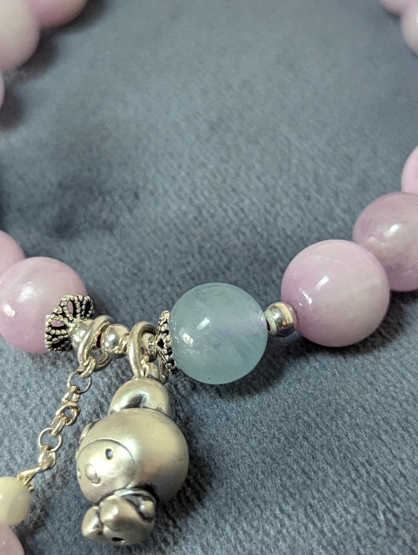 Kunzite with aquamarine accent beads and 925 sterling silver bracelet