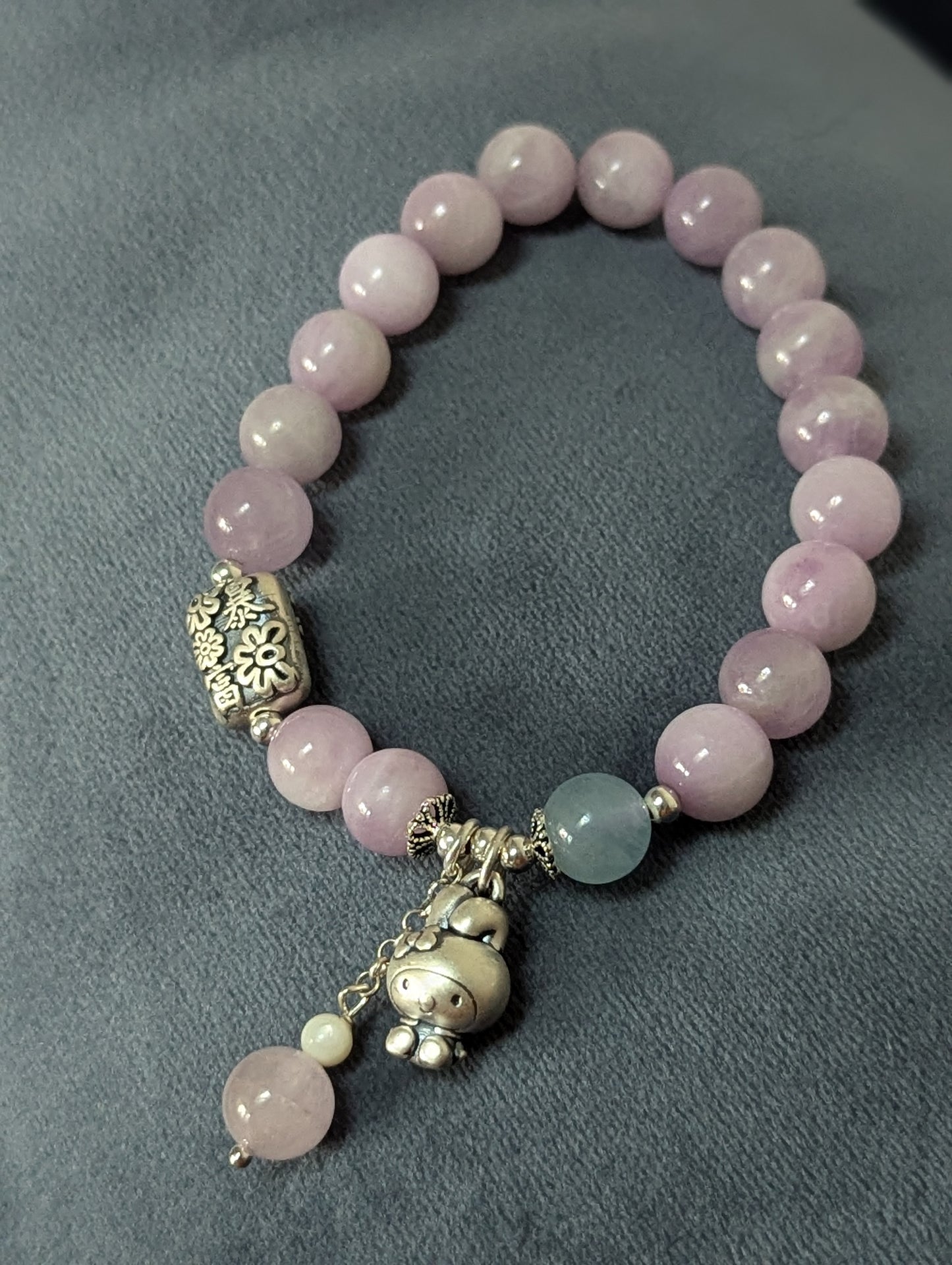 Kunzite with aquamarine accent beads and 925 sterling silver bracelet