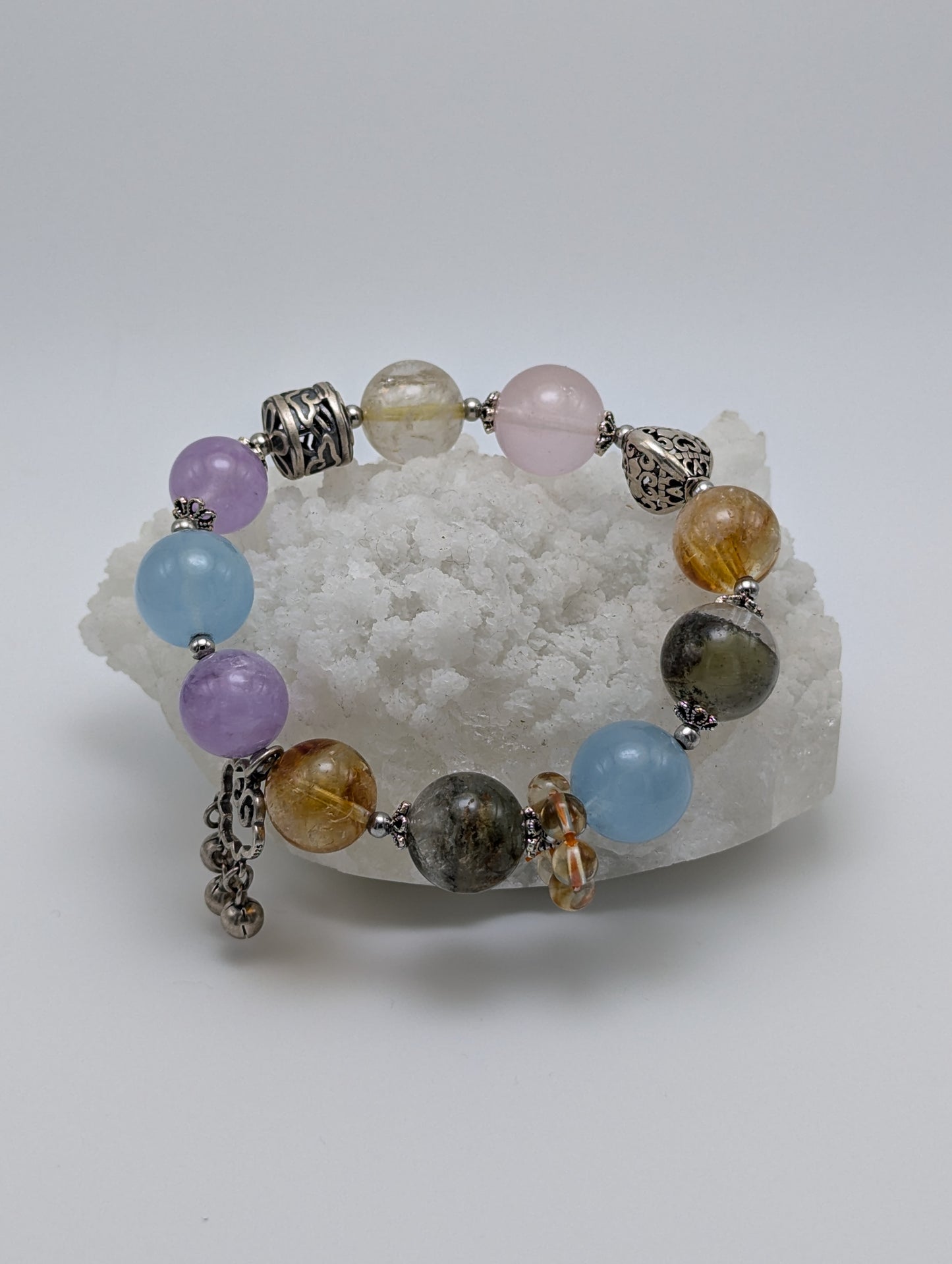 Stunning multi gemstone bracelet with 925 sterling silver accents