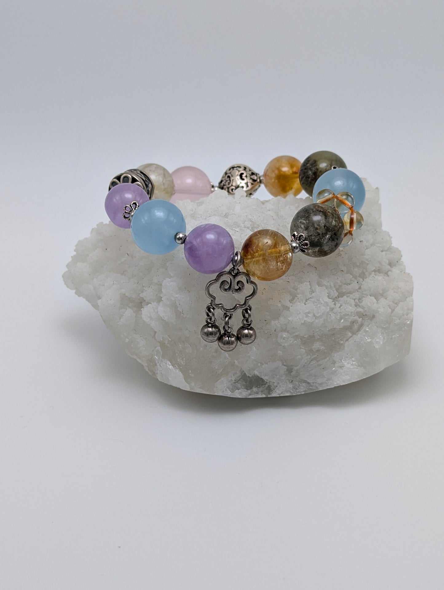 Stunning multi gemstone bracelet with 925 sterling silver accents