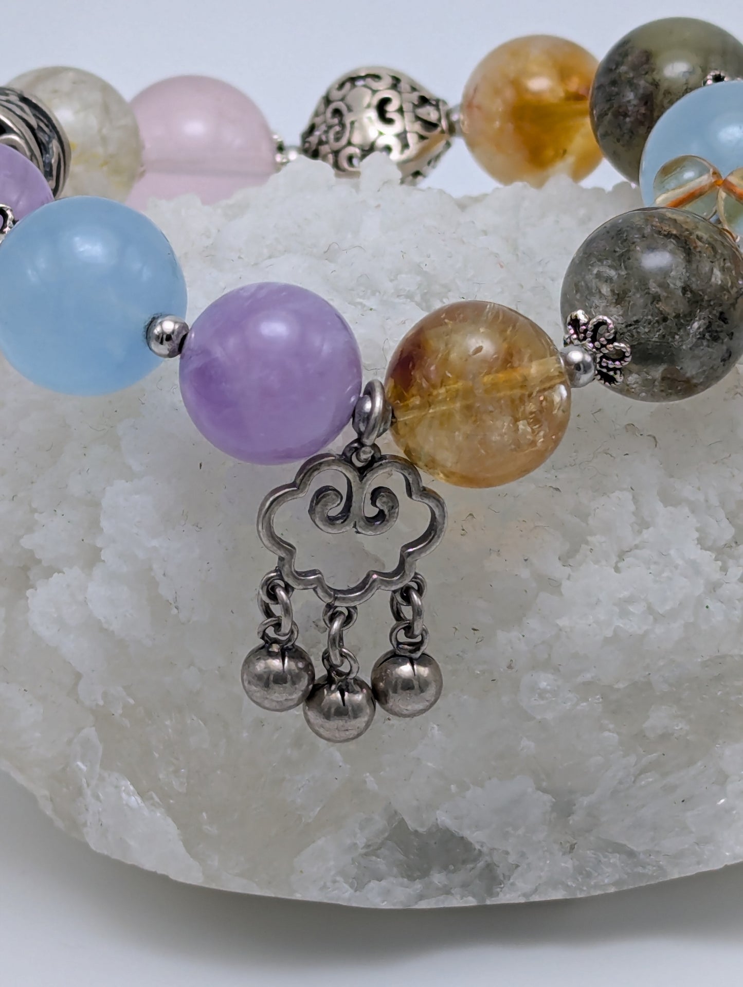 Stunning multi gemstone bracelet with 925 sterling silver accents