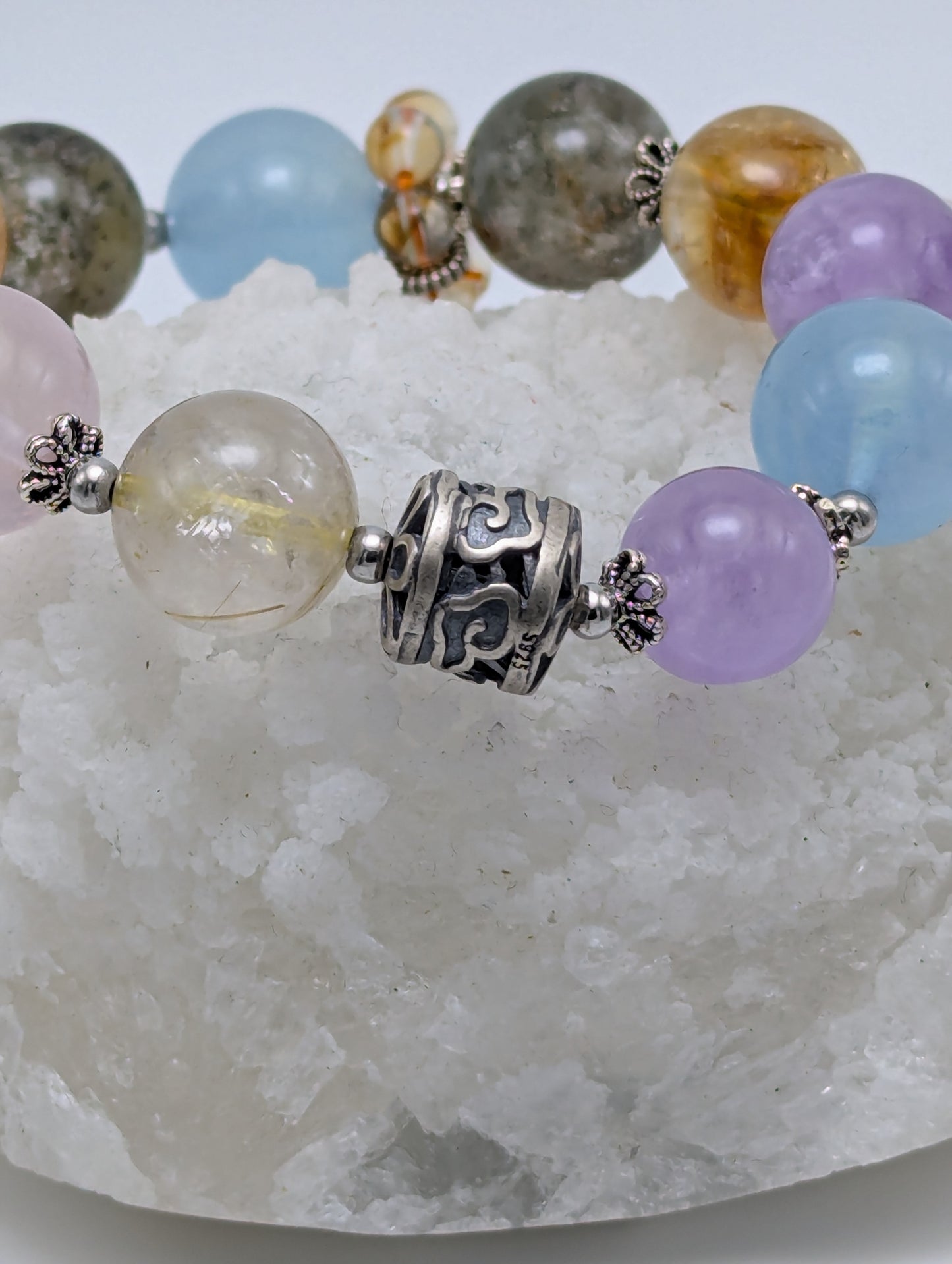 Stunning multi gemstone bracelet with 925 sterling silver accents