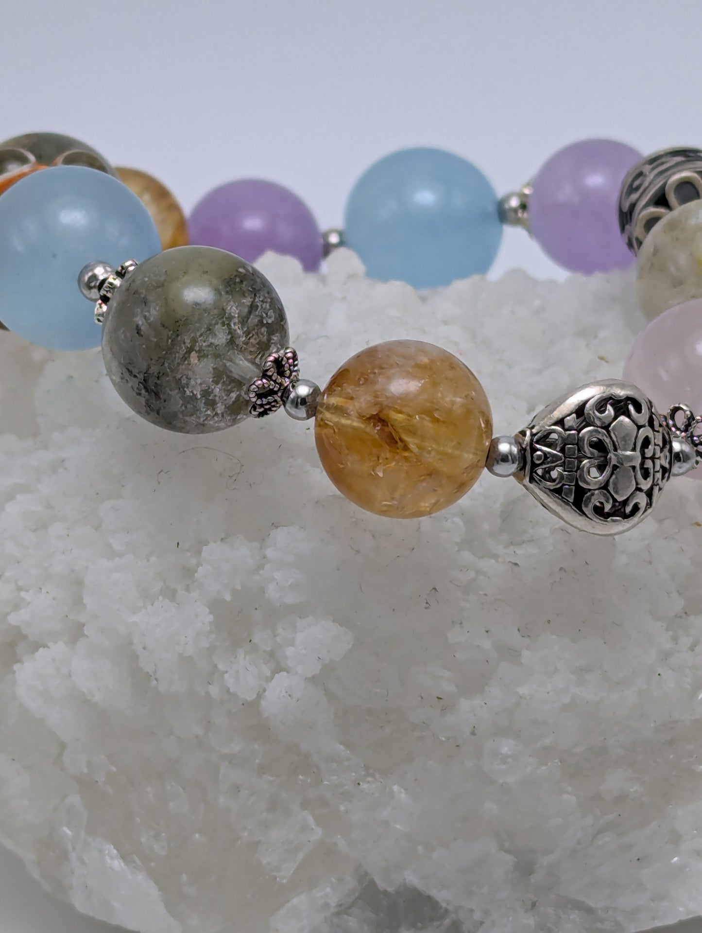 Stunning multi gemstone bracelet with 925 sterling silver accents