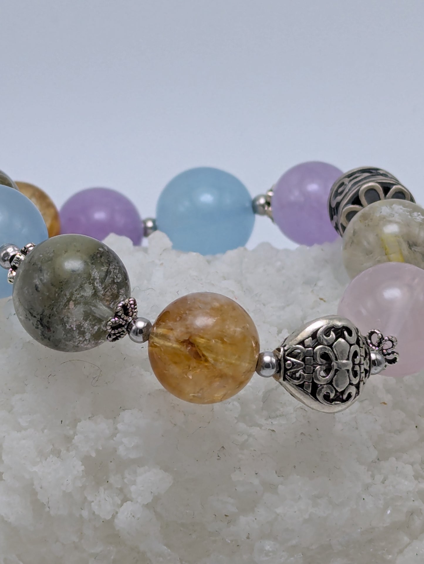 Stunning multi gemstone bracelet with 925 sterling silver accents