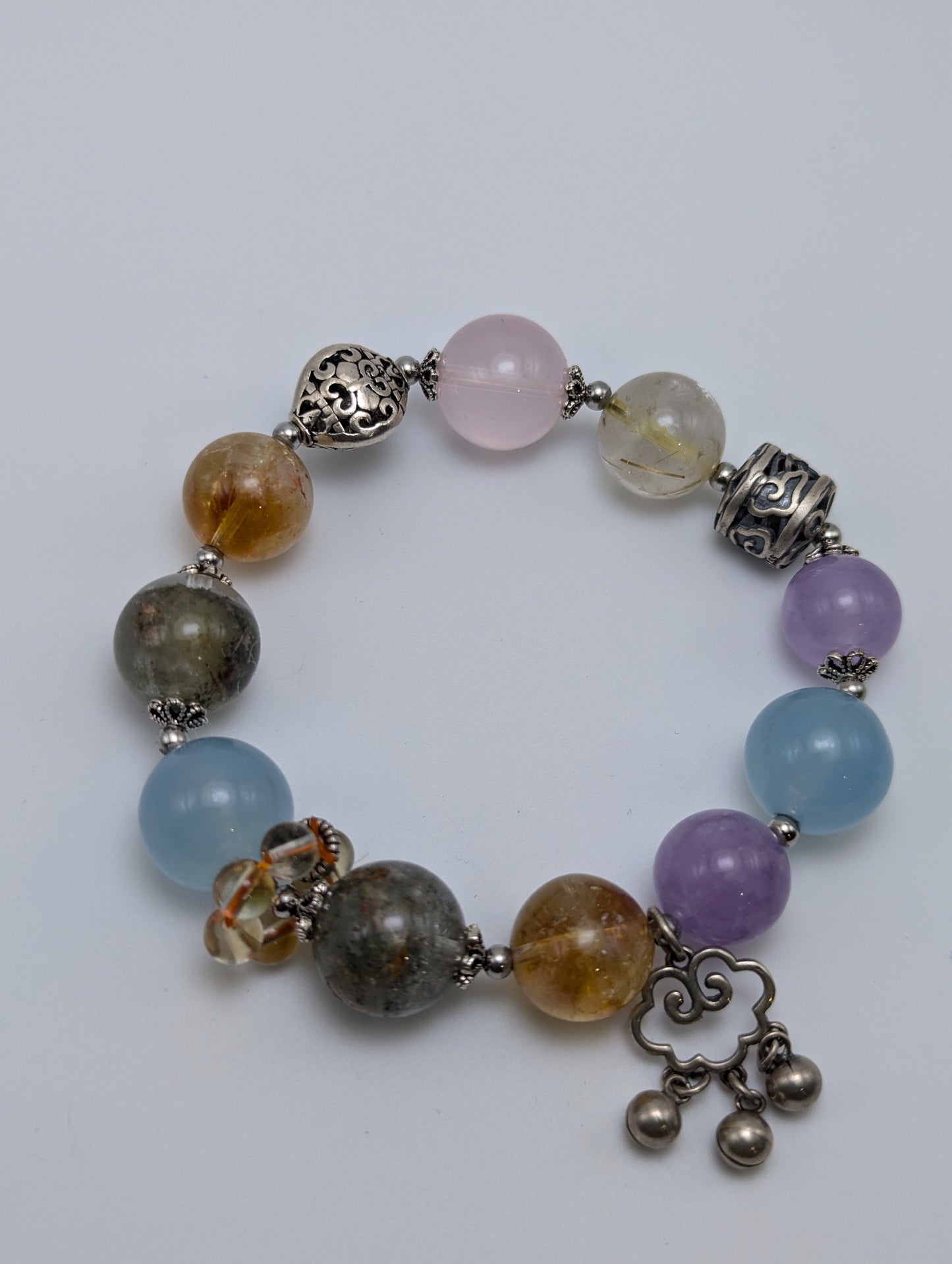 Stunning multi gemstone bracelet with 925 sterling silver accents